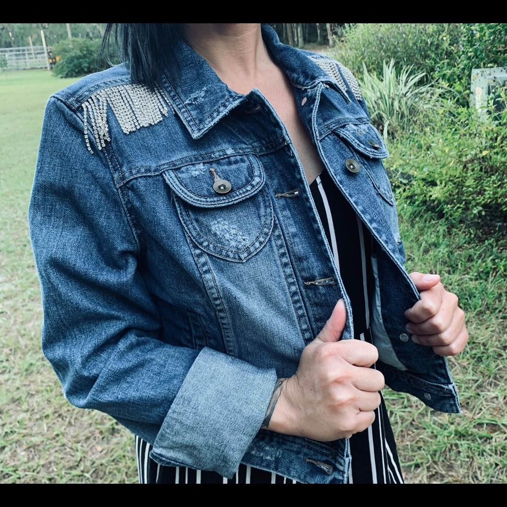 Ladies distressed and blinged jean jacket